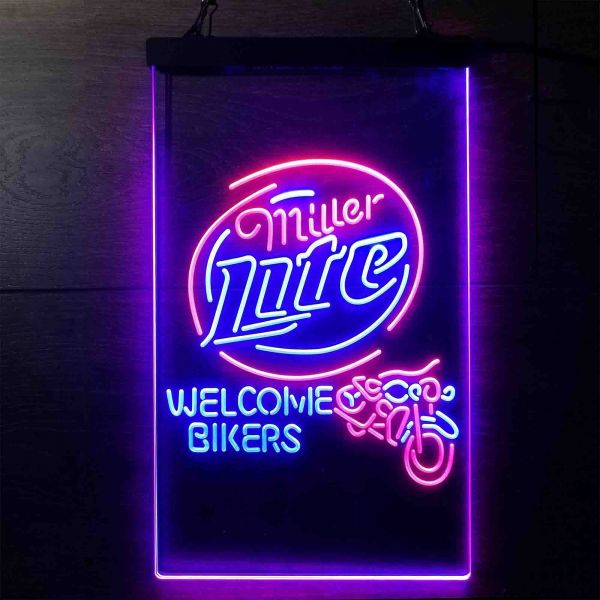 Miller Lite Welcome Bikers Dual LED Neon Light Sign